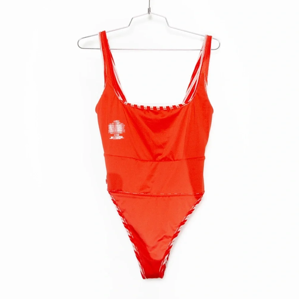 Forever 21 Red White Striped Terry Monokini High-Leg One-Piece Swimsuit – Size L - Picture 8 of 13